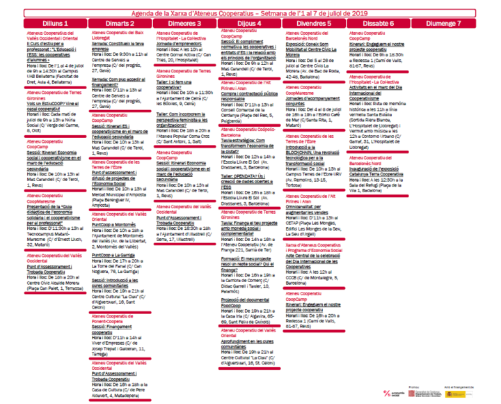 Agenda XAC 1 – 7 juliol 2019