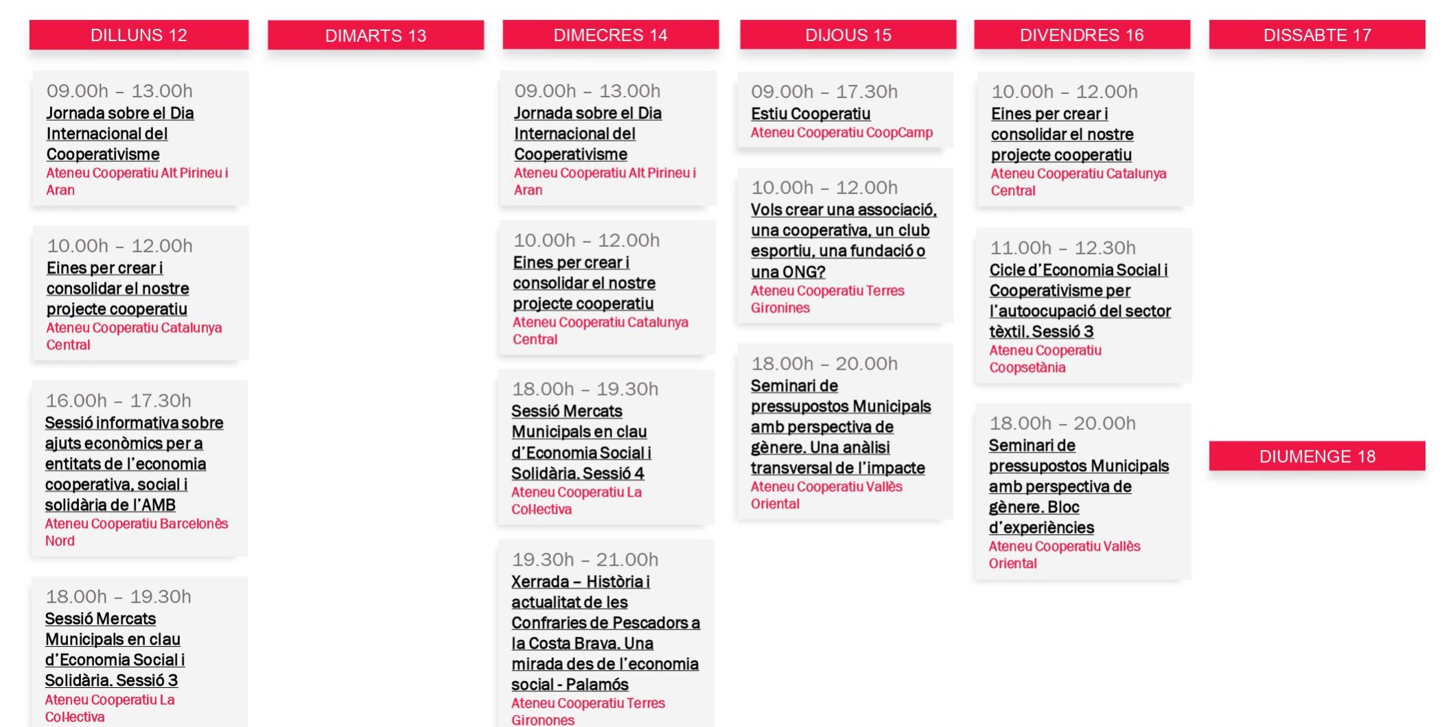 Agenda XAC 12 – 18 juliol 2021