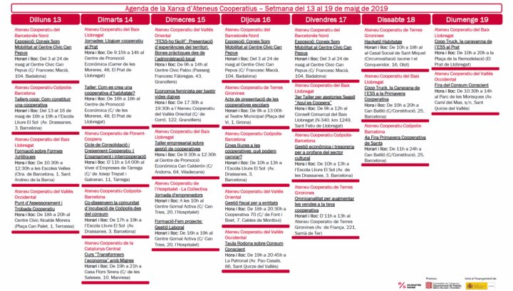 Agenda XAC 13 – 19 maig 2019
