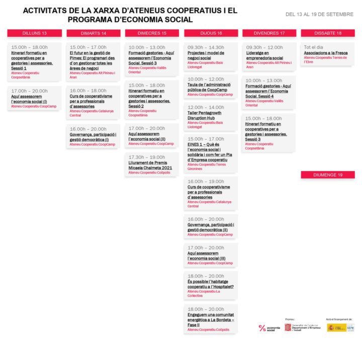 Agenda XAC 13 – 19 setembre 2021