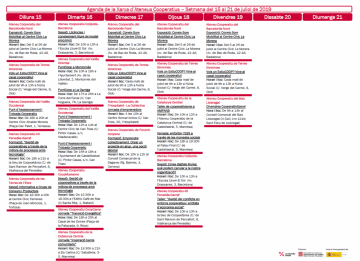 Agenda XAC 15 – 21 juliol 2019