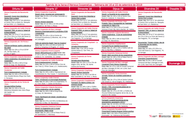 Agenda XAC 16 – 22 setembre 2019