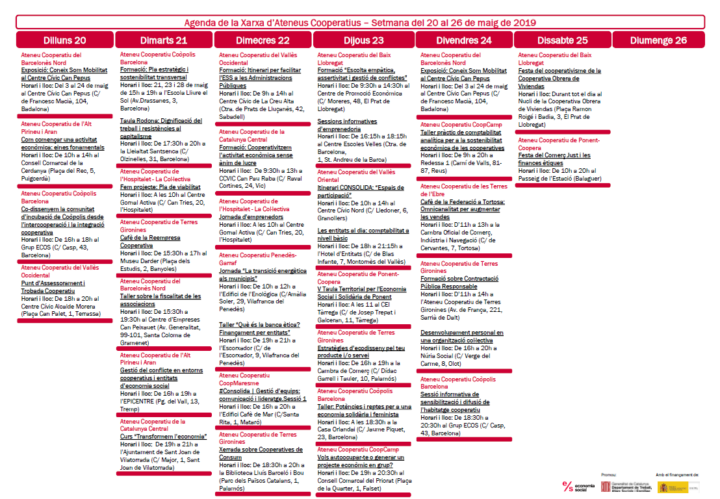 Agenda XAC 20 – 26 maig 2019