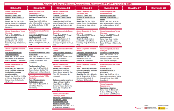 Agenda XAC 22 – 28 juliol 2019