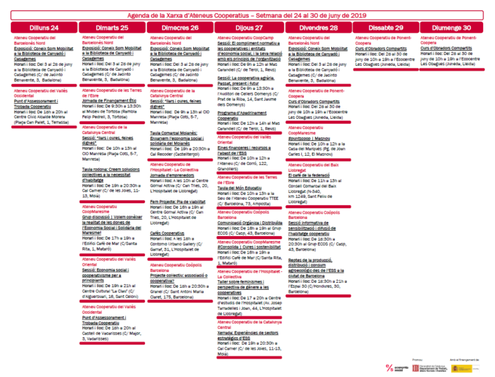 Agenda XAC 24 – 30 juny 2019