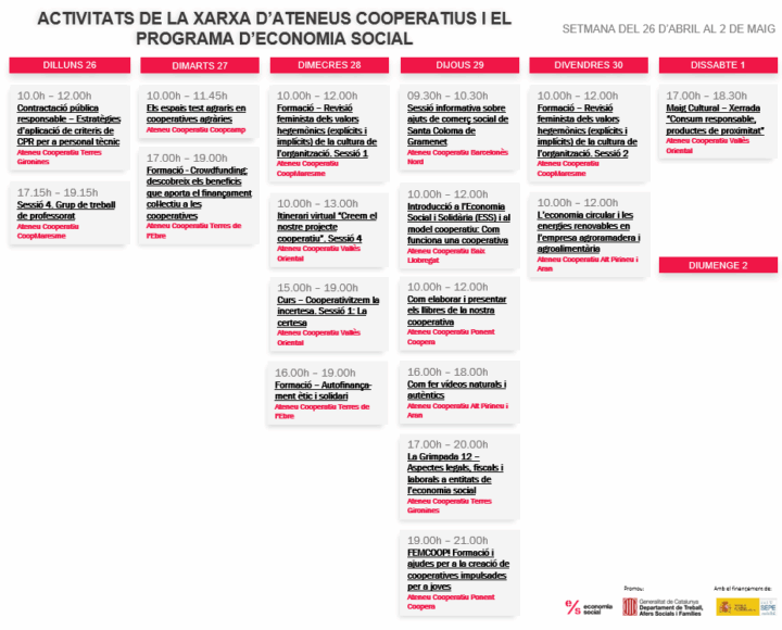 Agenda XAC 26 abril – 2 maig 2021