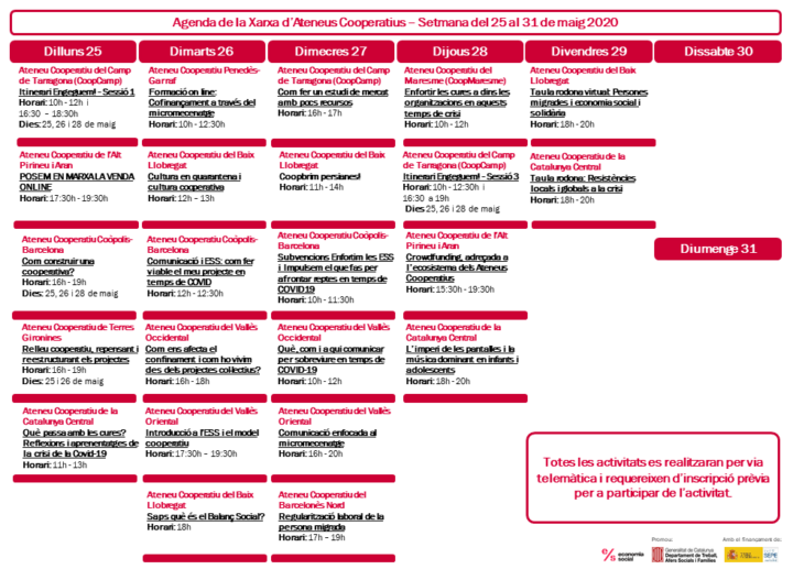 Agenda XAC_25 – 31 de maig 2020