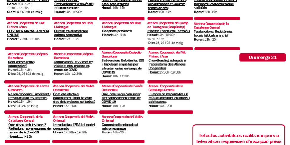 Agenda XAC_25 – 31 de maig 2020